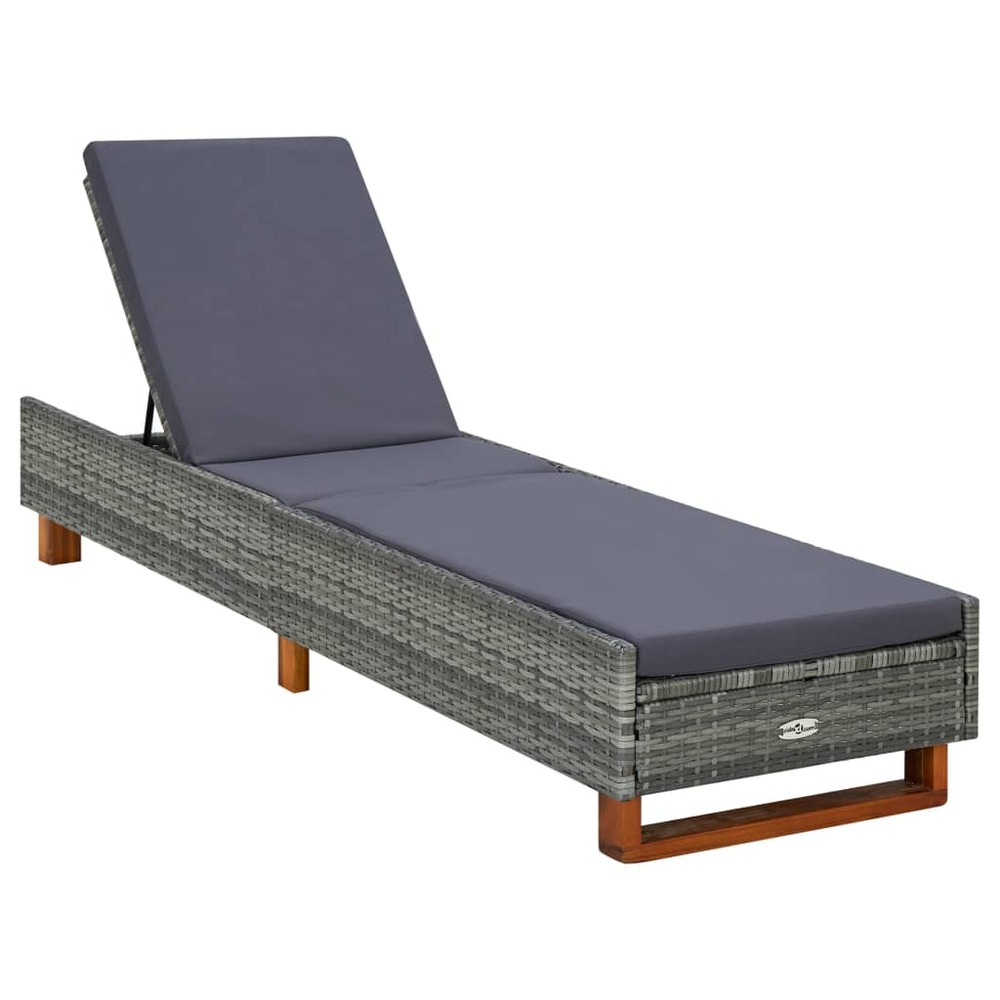 Transat bain de soleil avec coussin résine tressée gris