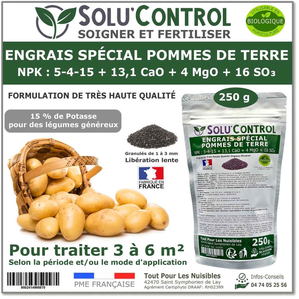 250 g engrais spécial pommes de terre et légumes racines 5-4-15 - enrichi en potasse - croissance, grossissement...uab