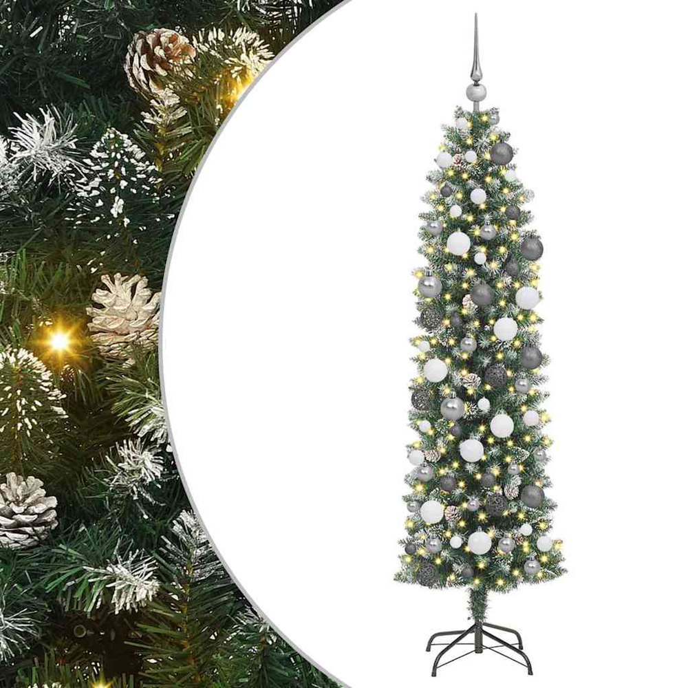 Arbre de noël artificiel slim avec 300 led vert et blanc 180 cm