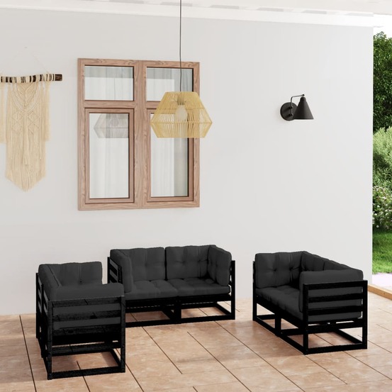 Salon de jardin 6 pcs avec coussins bois de pin massif