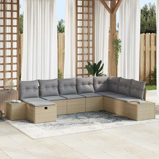 Ensemble de canapé de jardin avec coussin 8 pcs beige polyrotin