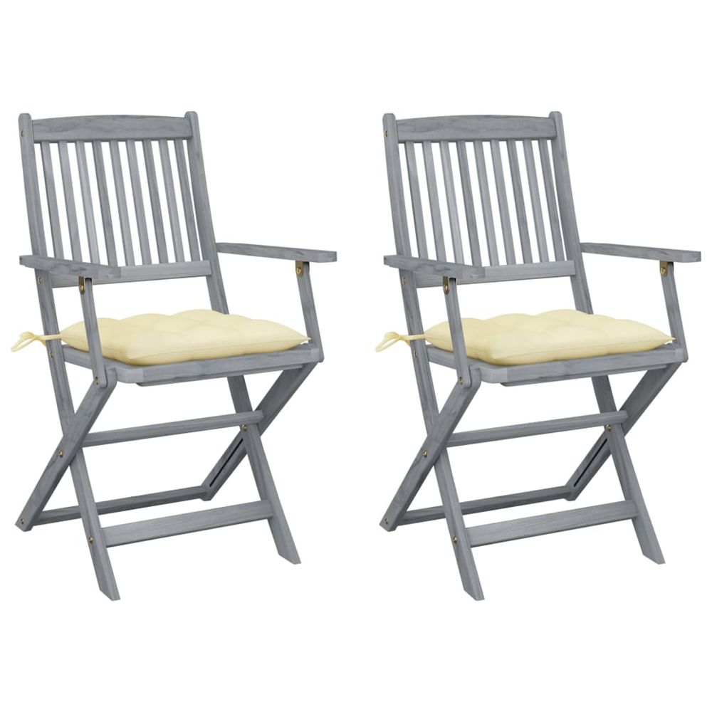 Chaises pliantes (lot de 2) avec coussins, en bois d'acacia massif