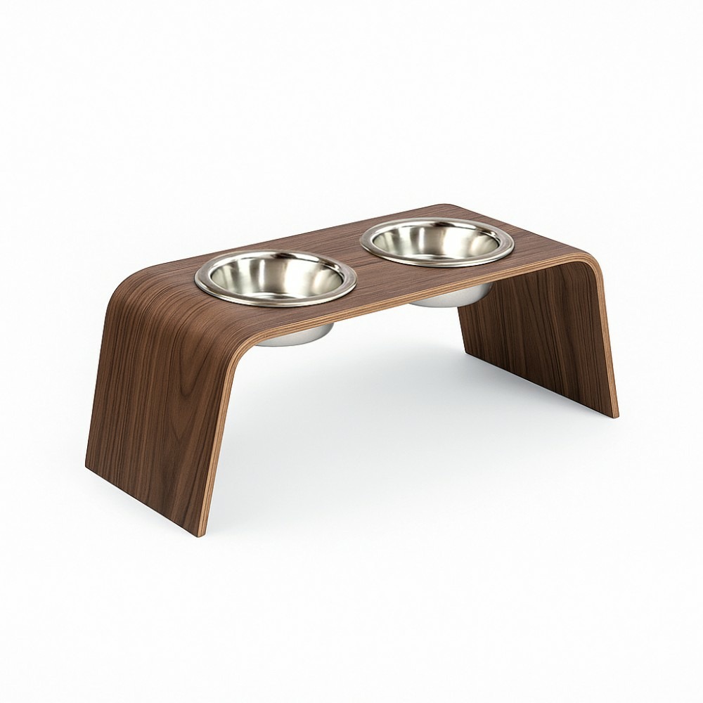 Gero - set de 2 gamelles surélevées en acier, socle bois noyer, 56x20x20cm