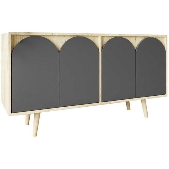 Buffet 4 portes en aggloméré venezia anthracite et chêne