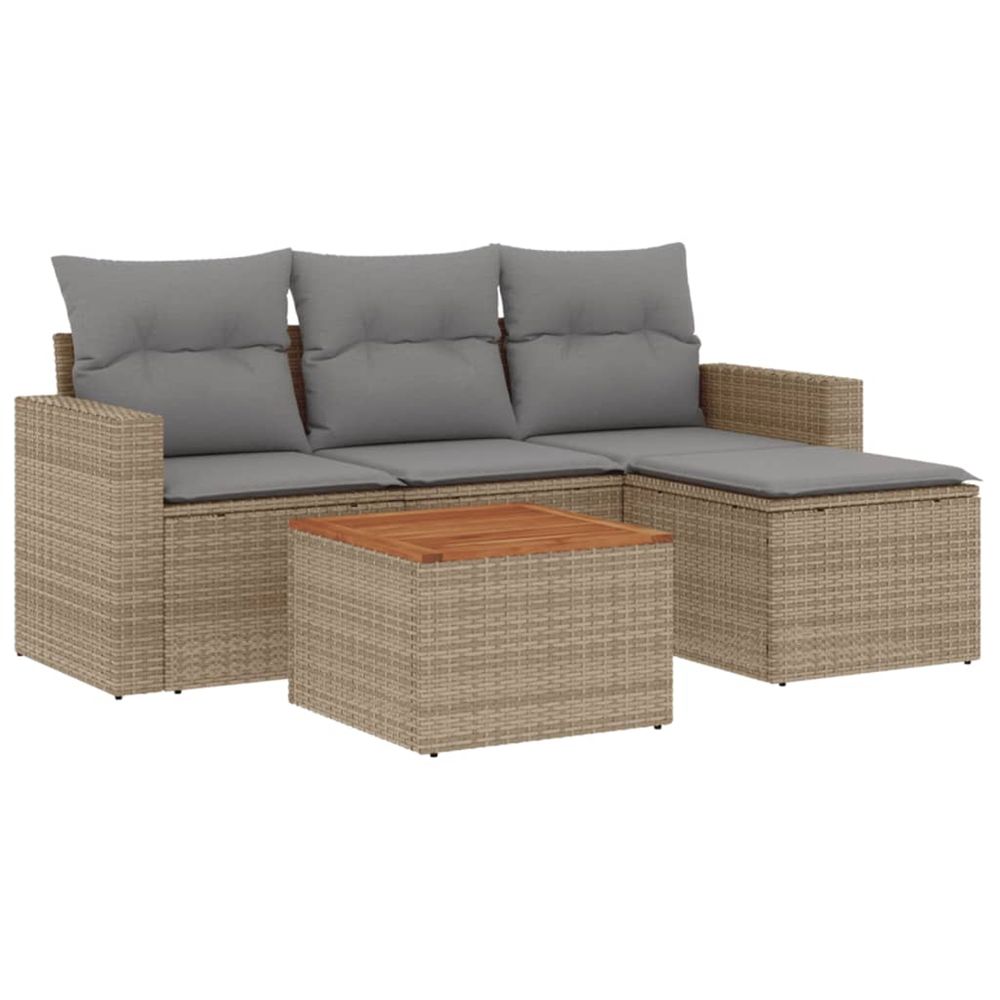 Salon de jardin avec coussins 5 pcs beige résine tressée