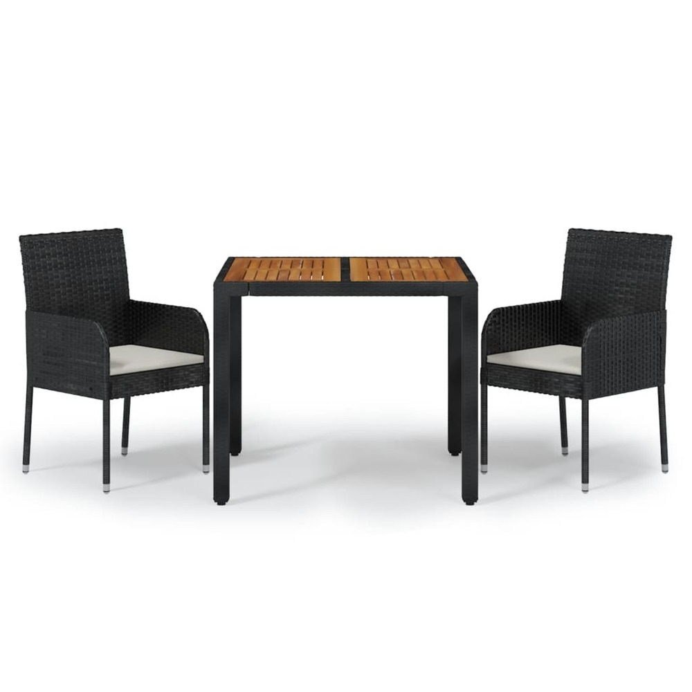 Ensemble à manger de jardin avec coussins 3 pcs noir