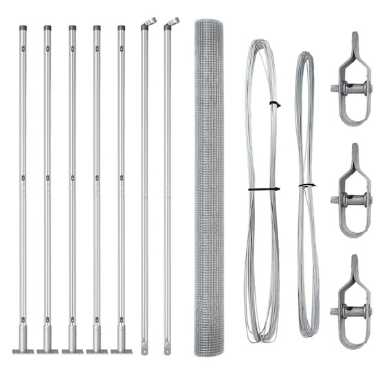 Clôture avec poteaux argent 1.4 x 10 m acier