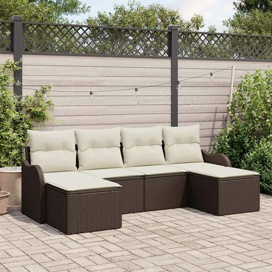 Ensemble de canapé de jardin 6 pcs marron et blanc poly rotin