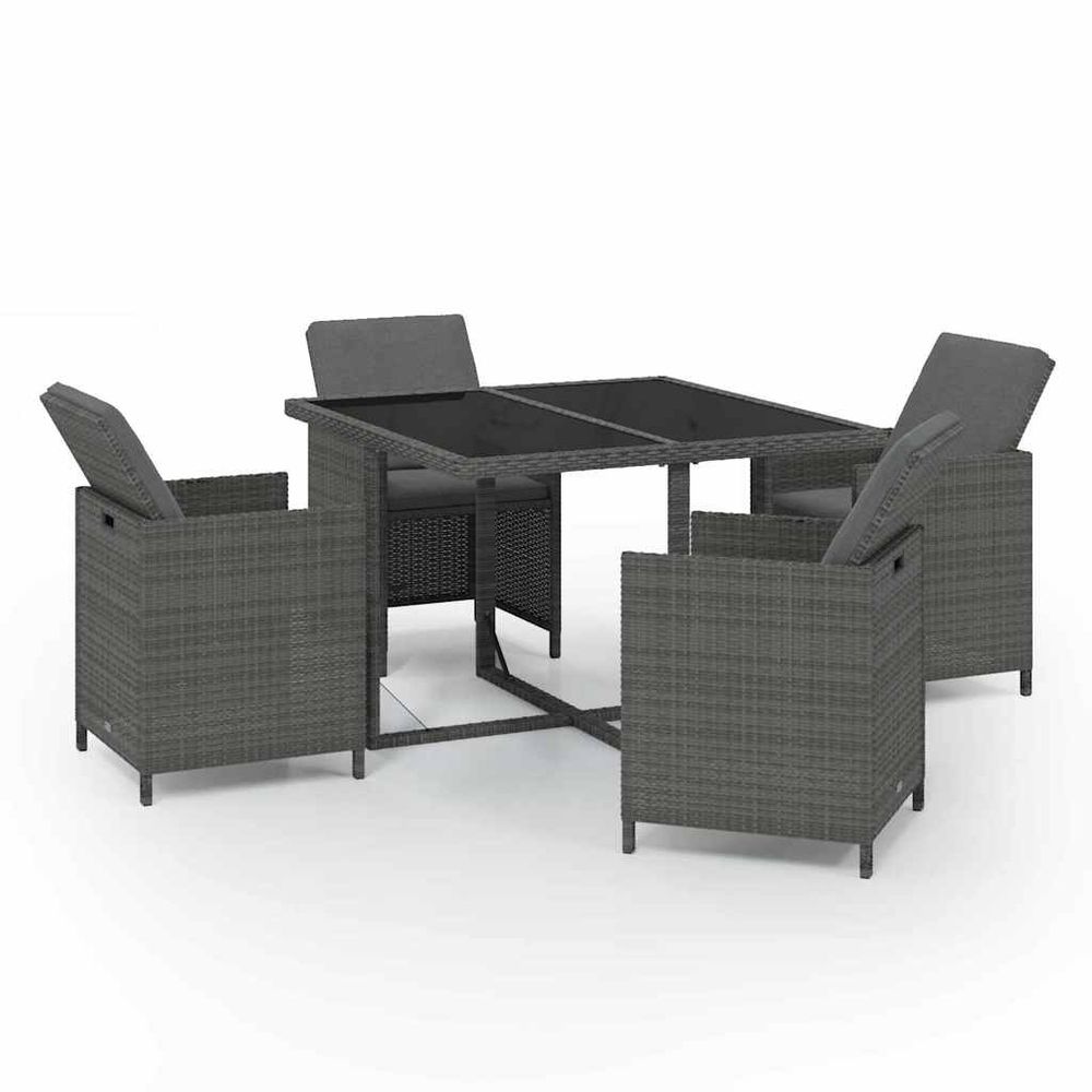 Ensemble à manger de jardin coussins 5pcs résine tressée gris