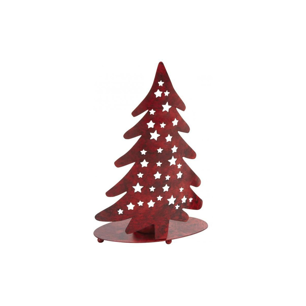 Photophore sapin de noël en métal rouge vieilli – pour bougie chauffe-plat
