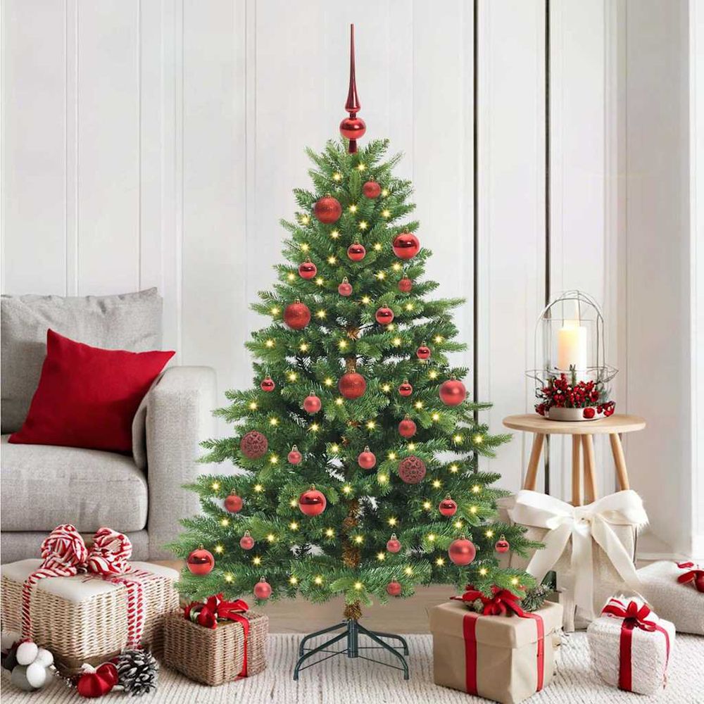 Sapin de noël haut de gamme 150 cm, aspect naturel, guirlande led 30m et boules