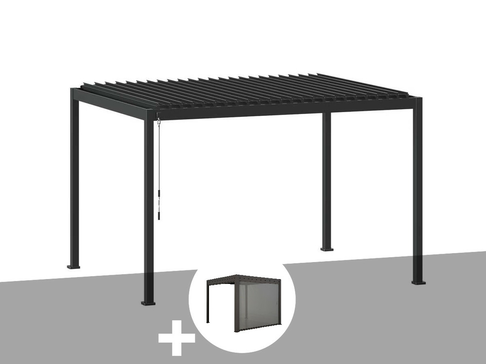 Pergola bioclimatique evora graphite - 4 x 3 m + store 4 m graphite