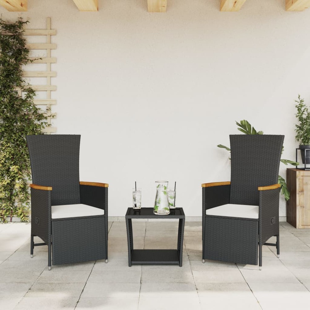 Ensemble à manger de jardin avec coussins 3 pcs noir