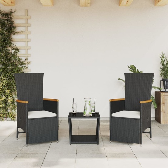 Ensemble à manger de jardin avec coussins 3 pcs noir