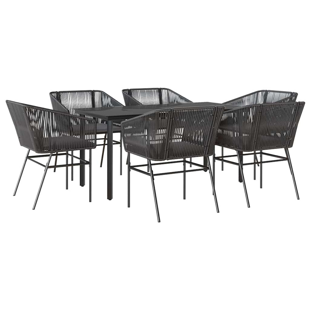 Ensemble à manger de jardin coussins 7pcs noir poly rotin verre