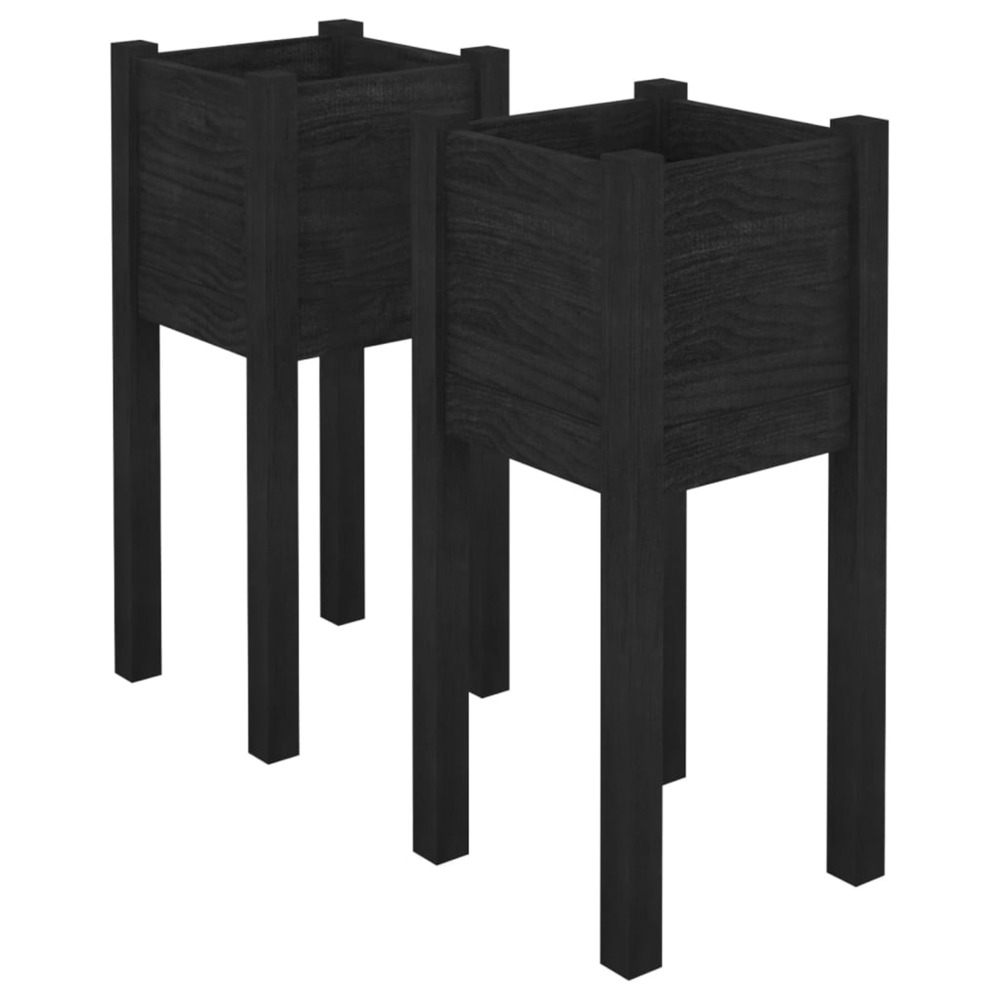 Jardinière d'extérieurs d'extérieur 2 pcs noir 31x31x70 cm bois de pin