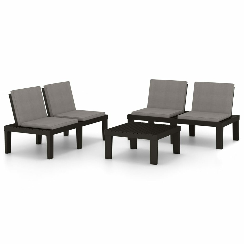 Salon de jardin 3 pcs avec coussins plastique gris