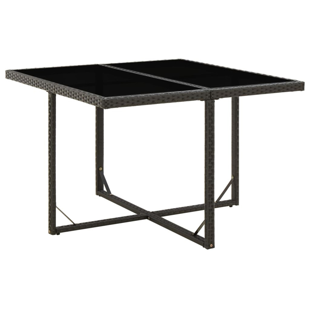 Table de jardin noir 109x107x74 cm résine tressée et verre