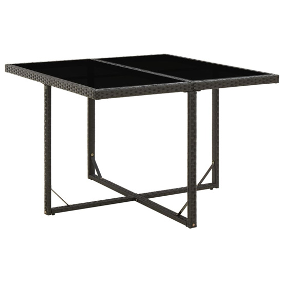 Table de jardin noir 109x107x74 cm résine tressée et verre