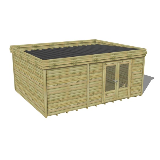 Abri de jardin bois pin traité autoclave 27mm - 5,99x4,34m / 26m2 - bac acier - plancher bois