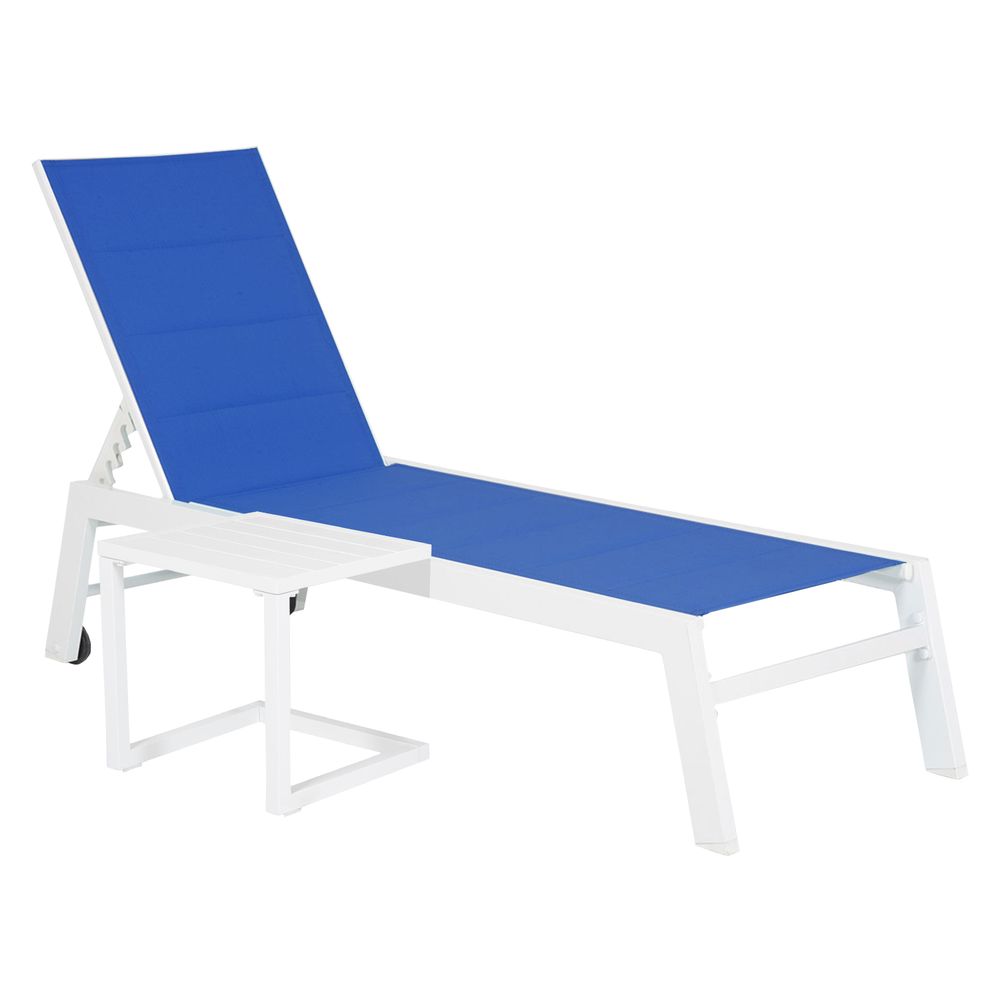 Set transat et table d'appoint barbados textilène bleu - aluminium blanc