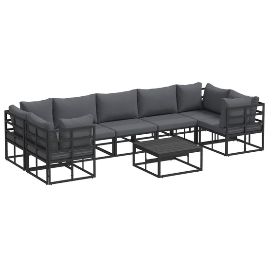 Ensemble de canapé de jardin avec coussin 8 pcs noir aluminium