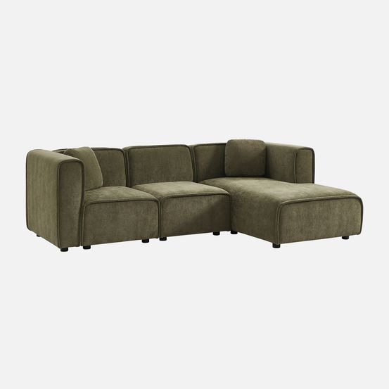Canapé d'angle droit 3 places tissu 2 coussins carrés l 230 x p 145 x h 70 cm - lester
