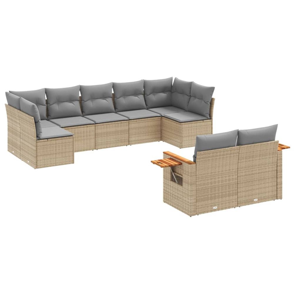Salon de jardin avec coussins 9 pcs beige résine tressée
