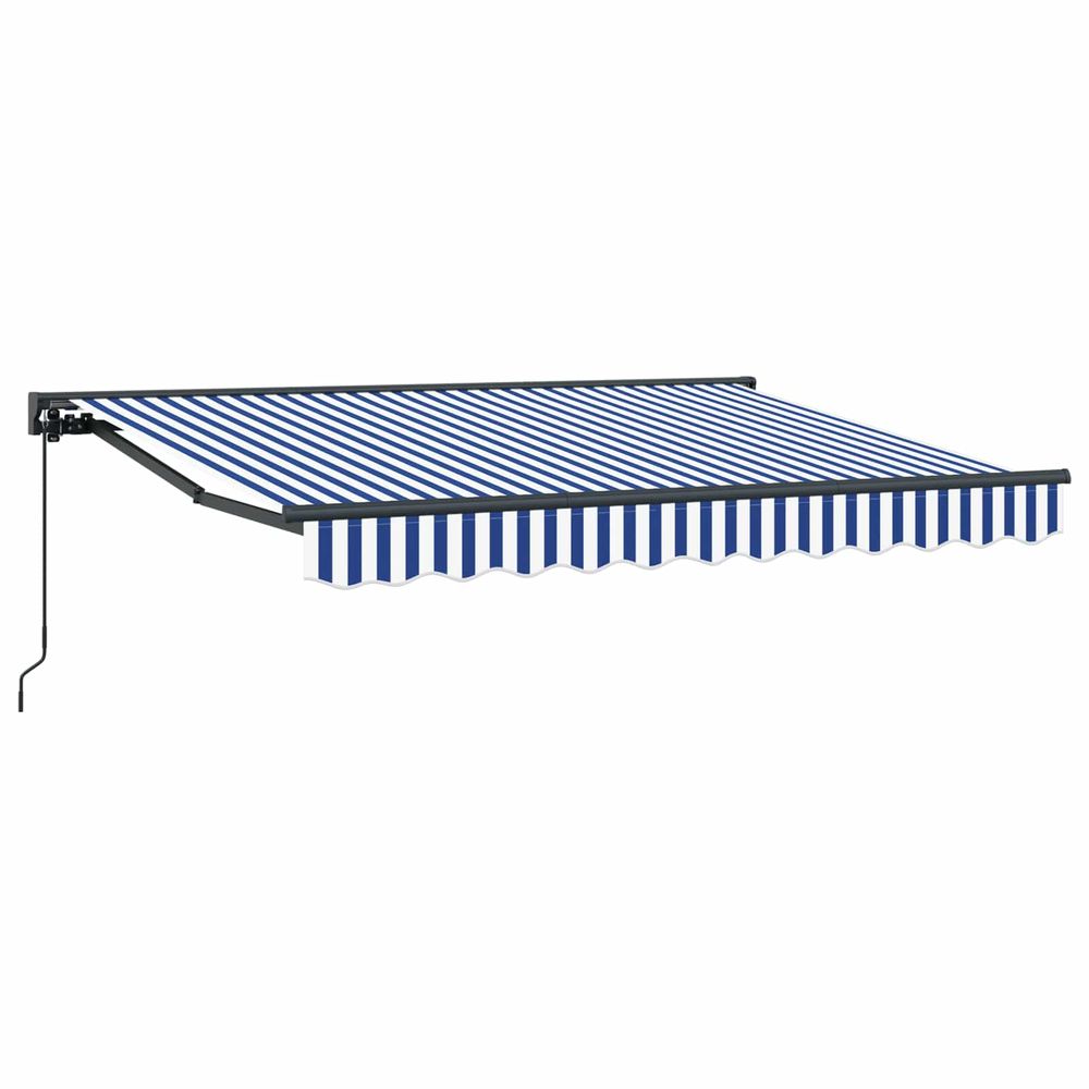 Auvent rétractable manuel bleu et blanc 3,5 x 2 m