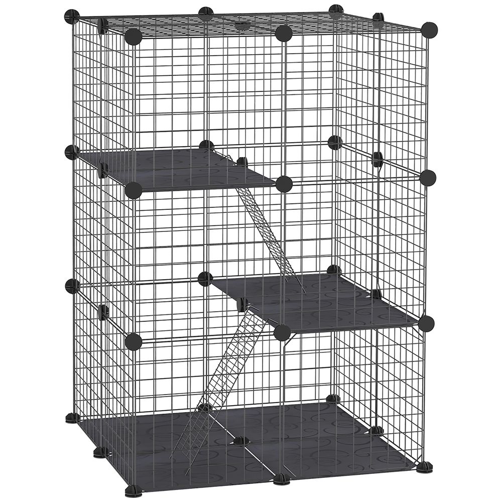 Enclos lapins modulable acier multiniveau aération optimale 70x70x105cm noir