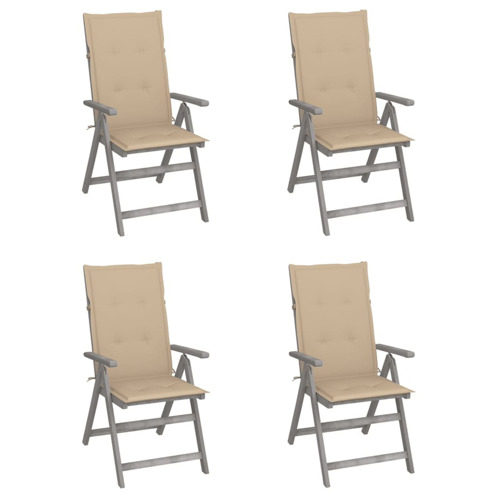 Chaises inclinables de jardin lot de 4 et coussins bois acacia