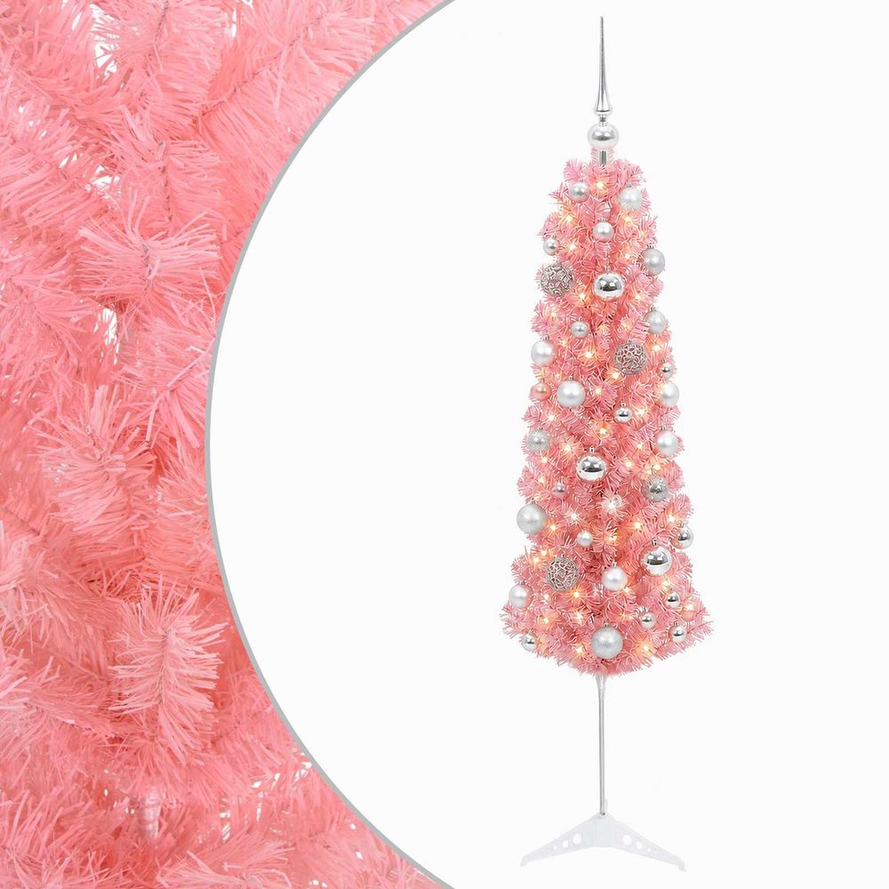 Sapin de noël artificiel étroit avec boules 120 cm 150 led
