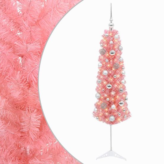 Sapin de noël artificiel étroit avec boules 120 cm 150 led