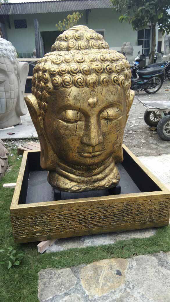 Fontaine de jardin tête de bouddha 1 m 30 doré
