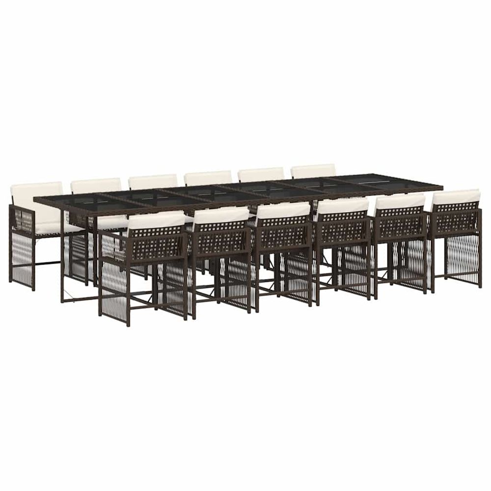 Ensemble à manger de jardin avec coussins 13 pcs marron rotin