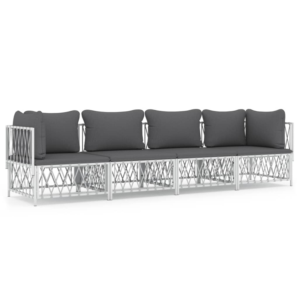 Salon de jardin 4 pcs avec coussins blanc acier
