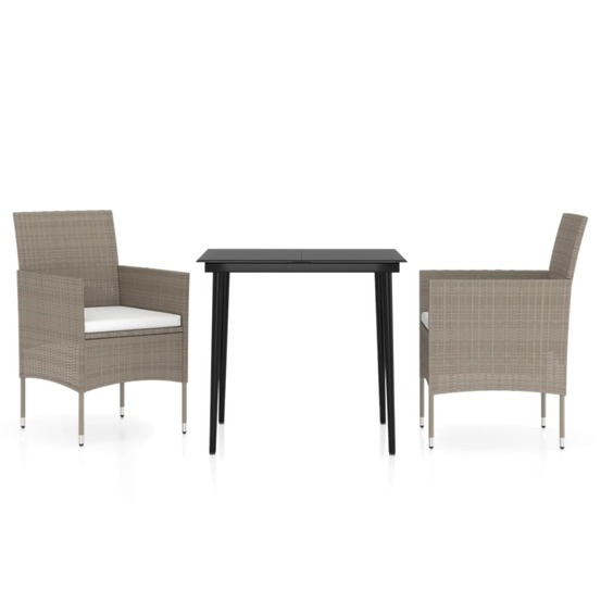 Ensemble à manger de jardin avec coussins 3 pcs beige et noir