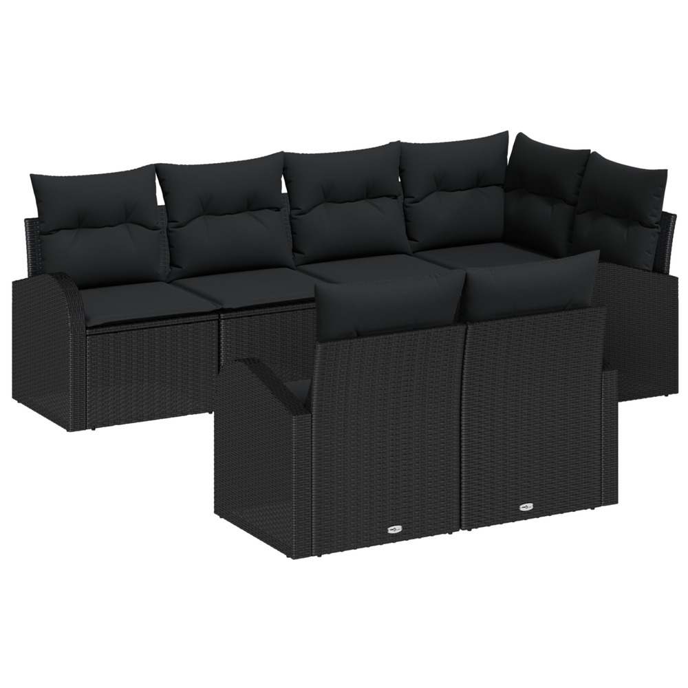 Ensemble de canapé de jardin de 7 pièces avec coussins en poly rattan noir