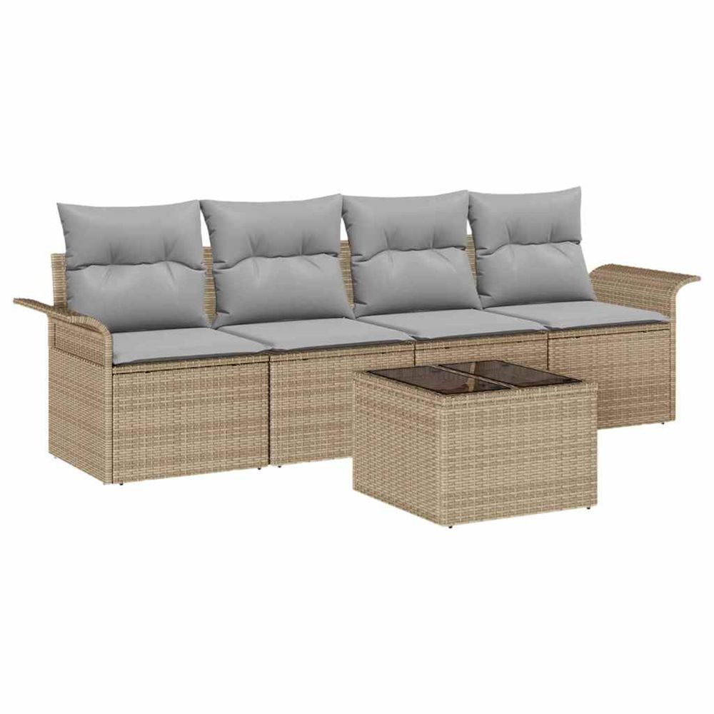 Ensemble de canapé de jardin 5 pièces beige et gris polyrotin