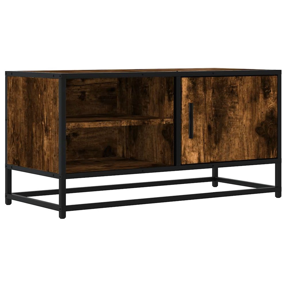 Meuble tv chêne fumé 80x34,5x40 cm bois d'ingénierie et métal