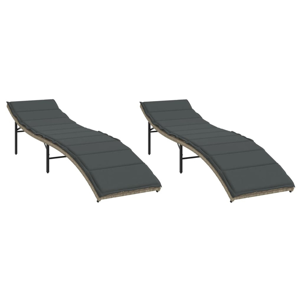 Chaises longues lot de 2 et coussins gris clair résine tressée