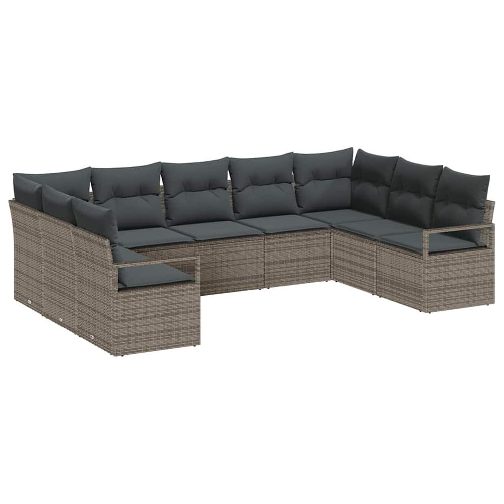 Ensemble de canapé de jardin 9 pc gris polyrotin
