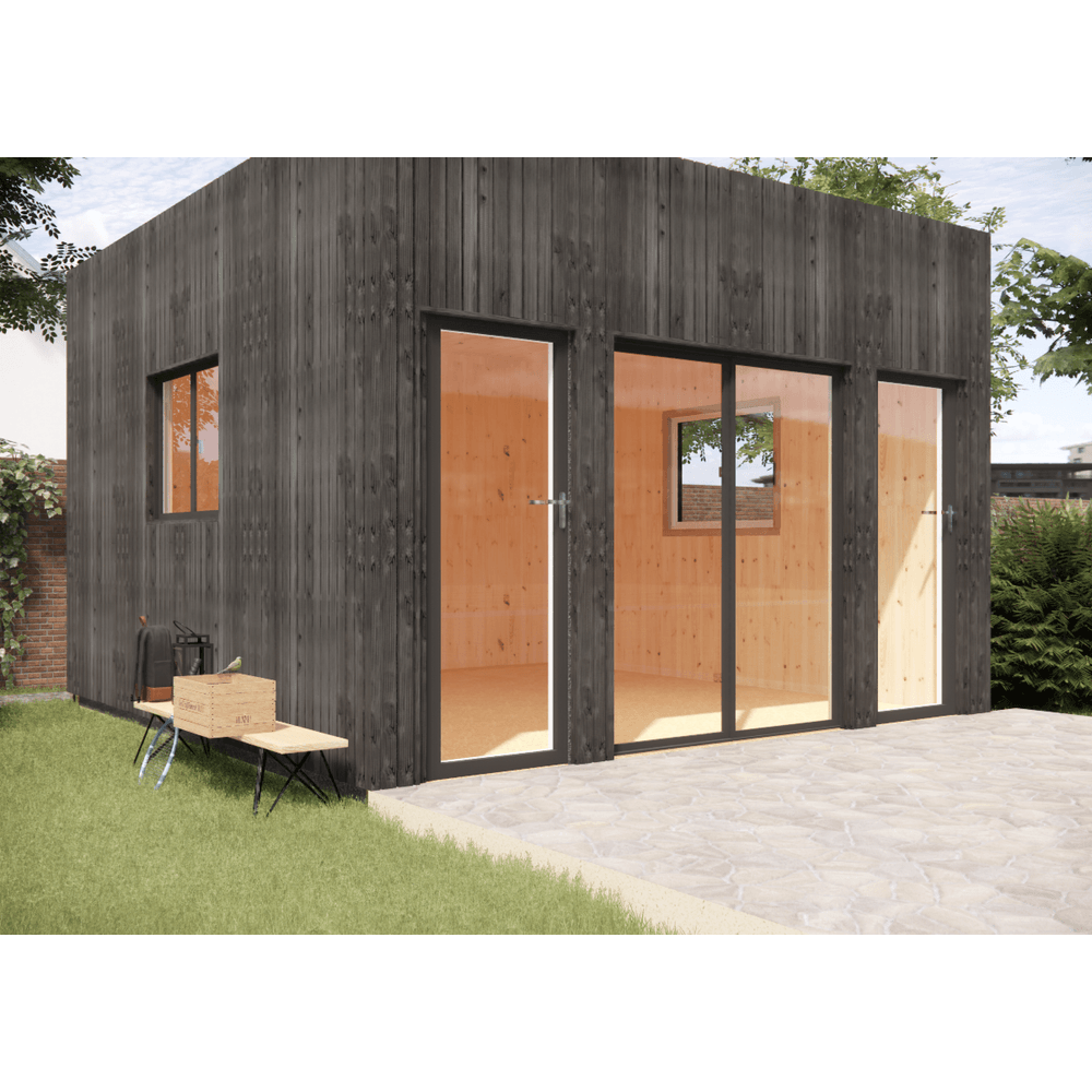 Bureau de jardin 4 saisons en bois 4,4 x 4,6 x 3,2 m / isolation re2020