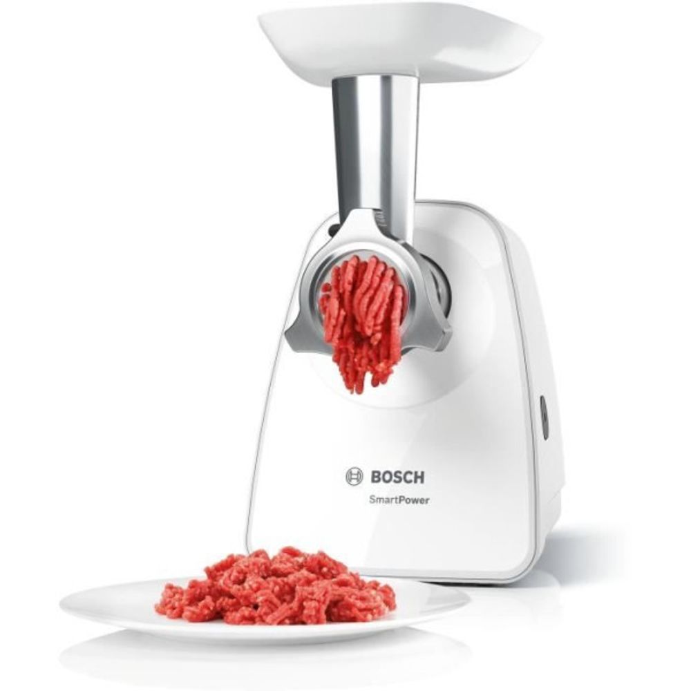 Hachoir electrique a viande - - mfw2510w - 2 grilles - garnisseur de saucisses - blanc