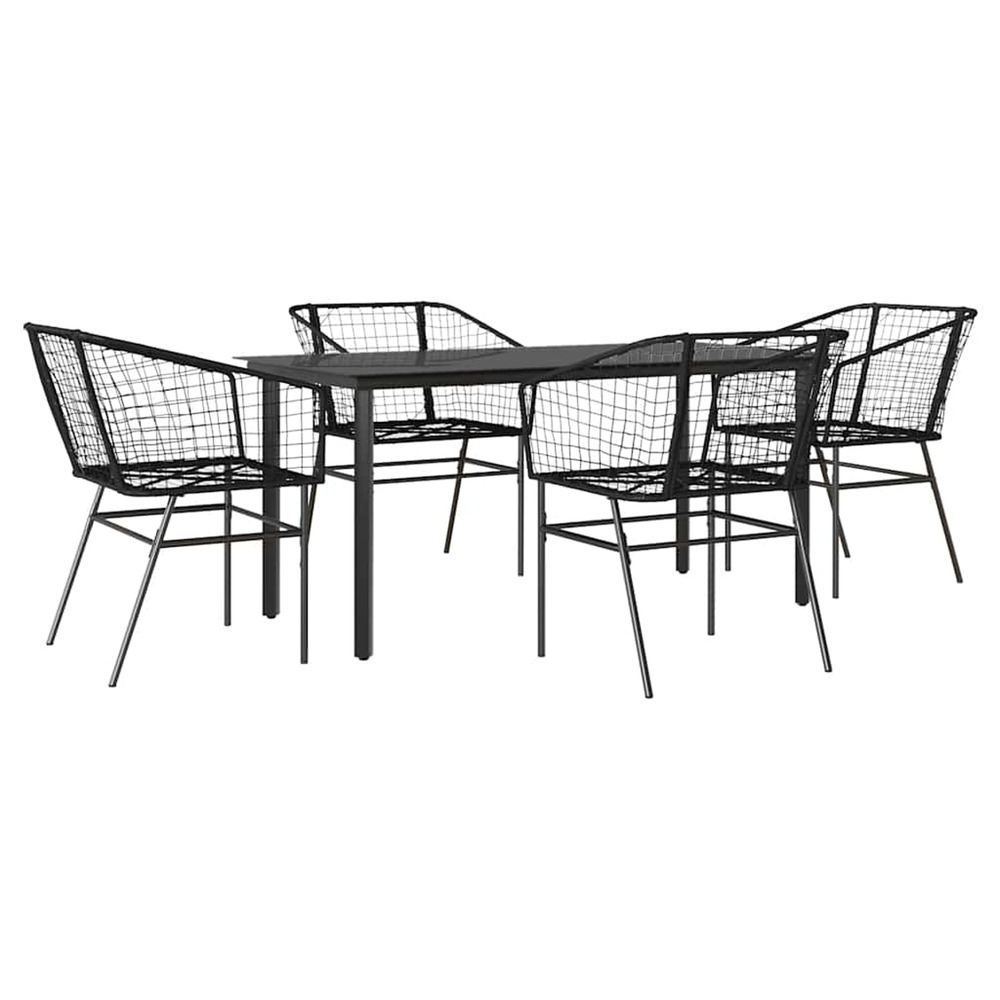 Ensemble à manger de jardin 5 pcs noir résine tressée verre