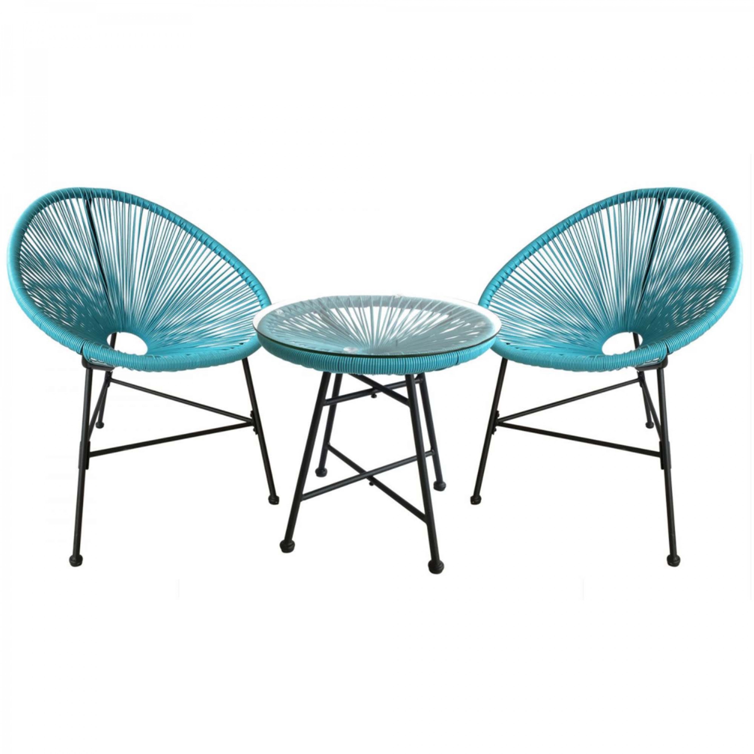 Salon de jardin 2 fauteuils oeuf + table basse bleu acapulco