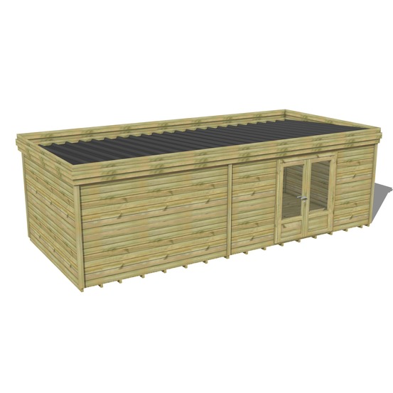 Abri de jardin bois pin traité autoclave 27mm - 8,19x3,44m / 28m2 - bac acier - plancher bois