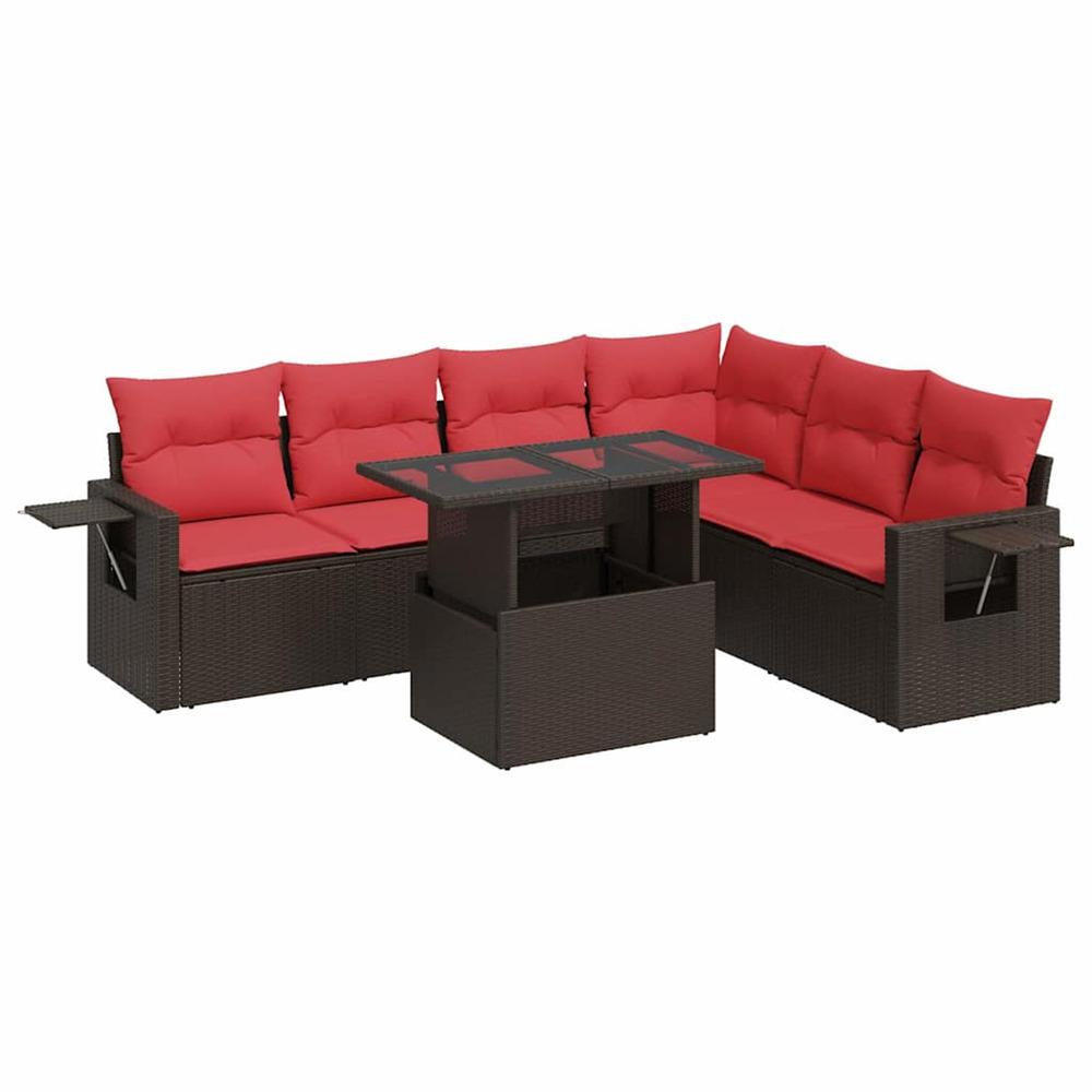 Salon de jardin avec coussins 7 pcs marron résine tressée acacia