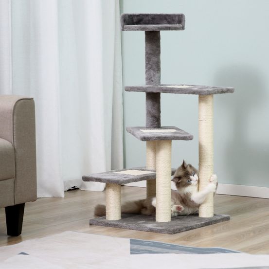 Arbre à chat griffoir solide sisal peluche escaliers 100cm beige gris - comfortxl pet living