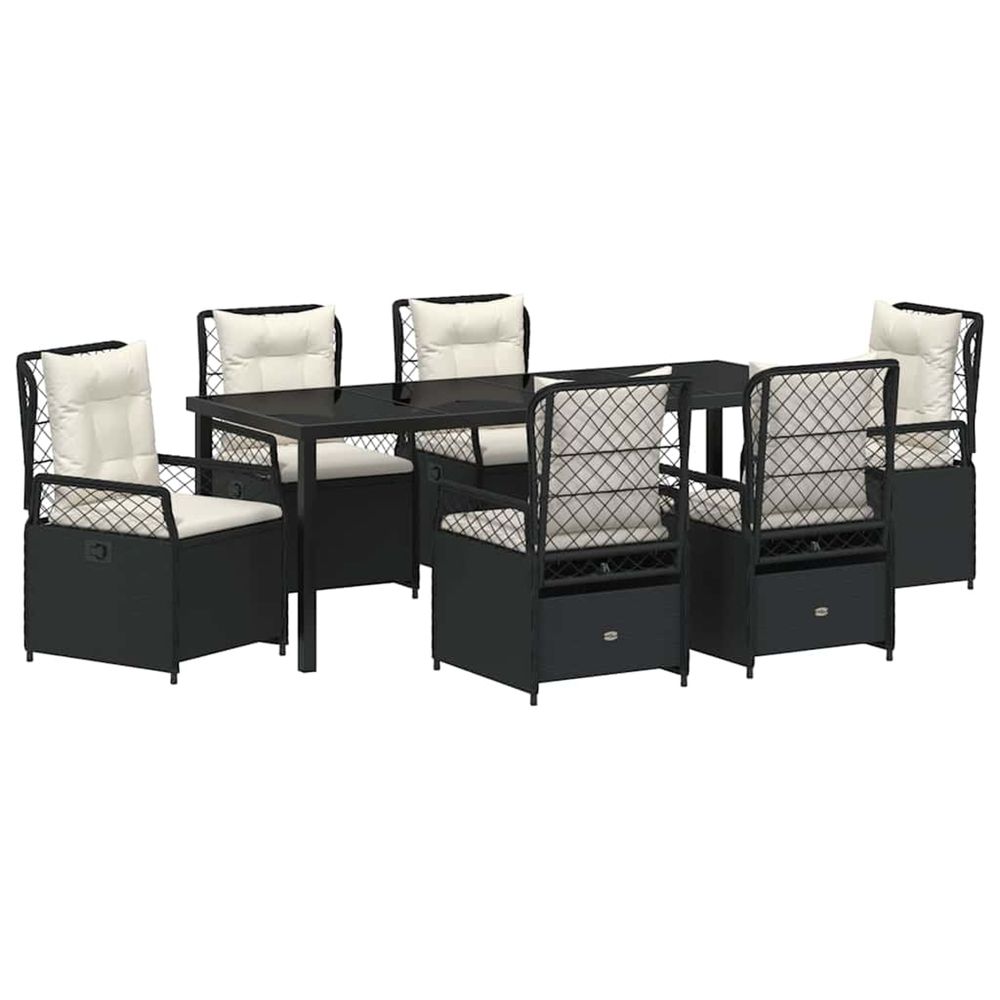 Ensemble de salle à manger pour jardin 7 pc noir polyrotin
